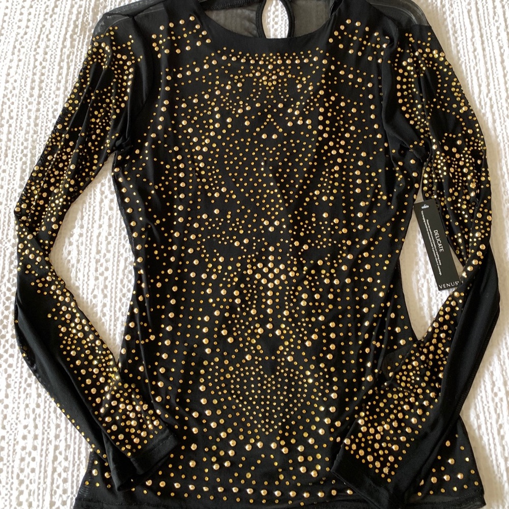 Gold Sequin Black Sheer Top
